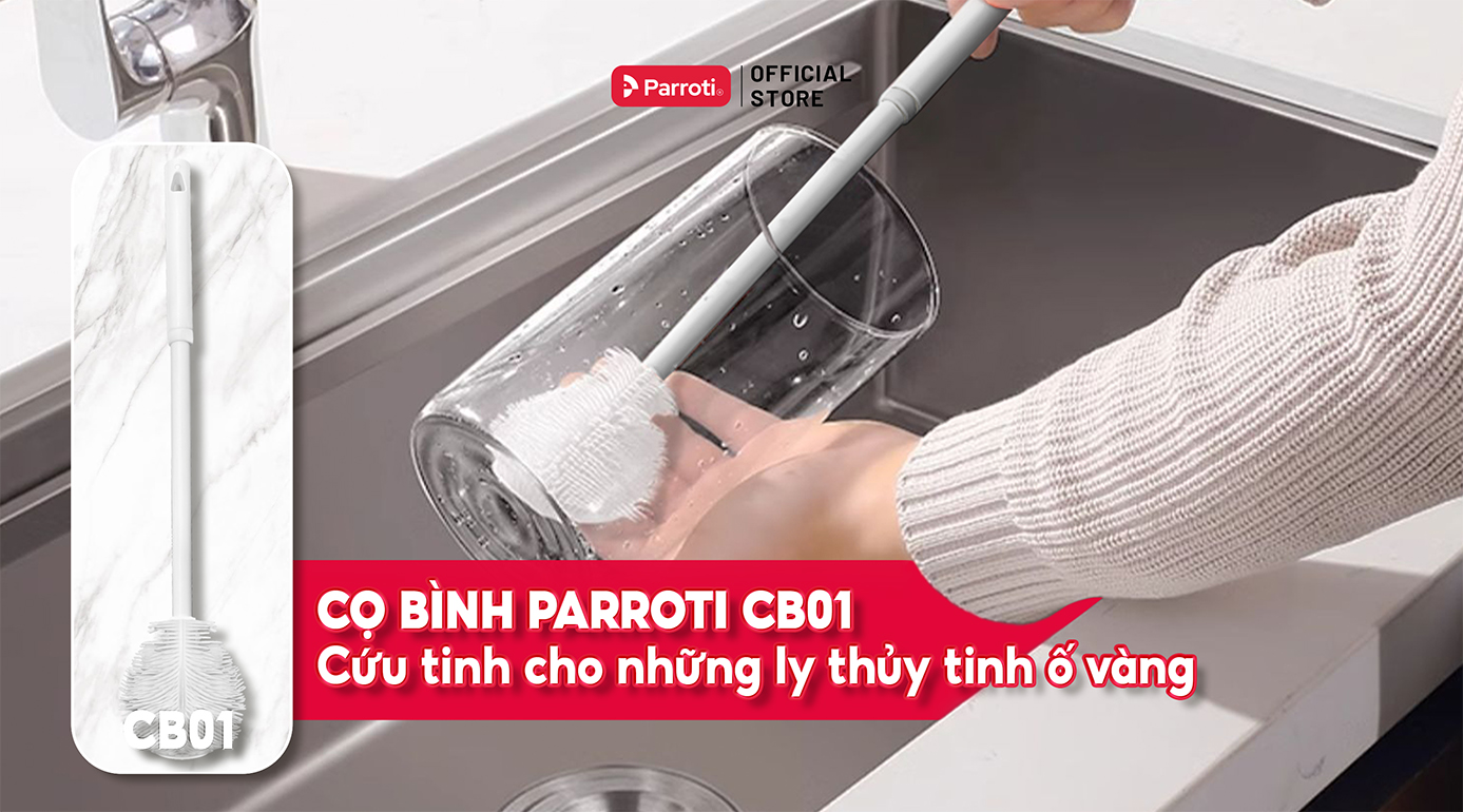 Cọ bình CB01 Parroti chính là trợ thủ đắc lực trong việc vệ sinh đồ thủy tinh