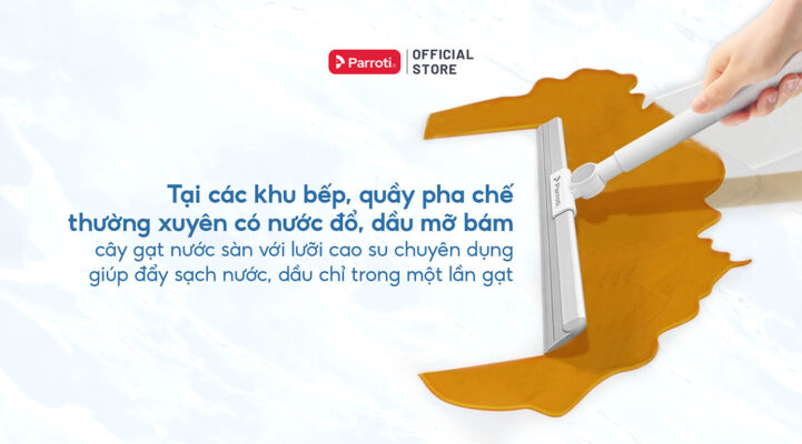 Cây gạt nước silicon sẽ giúp gạt sạch nước đổ, chất thải bám tại các khu vực bếp, pha chế,...