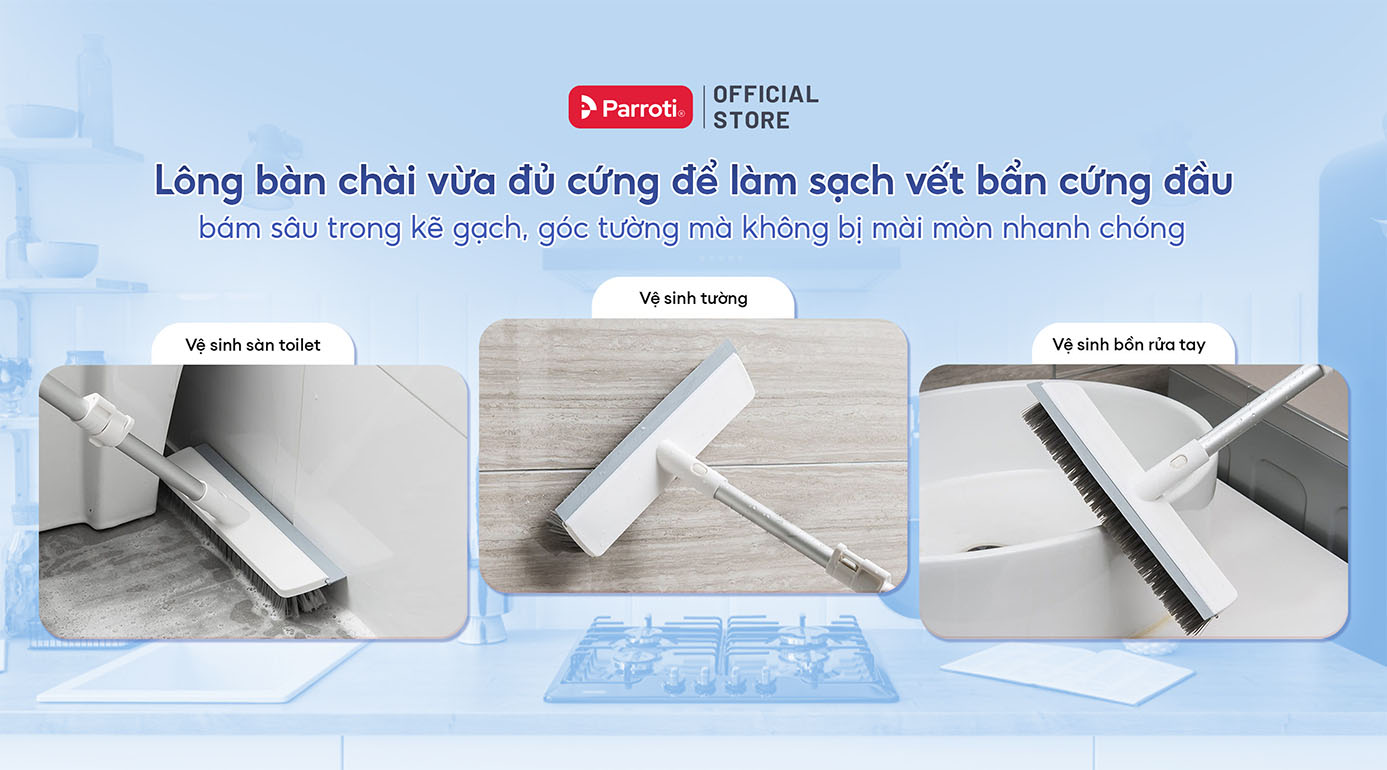 Lông bàn chải vừa đủ cứng để làm sạch vết bẩn mà không ảnh hưởng đến lớp men gạch