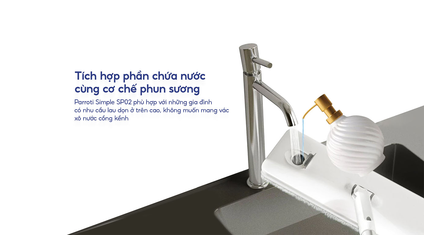 Tính năng phun sương được Parroti áp dụng vào cây lau thông minh giúp việc lau dọn trở nên dễ dàng hơn