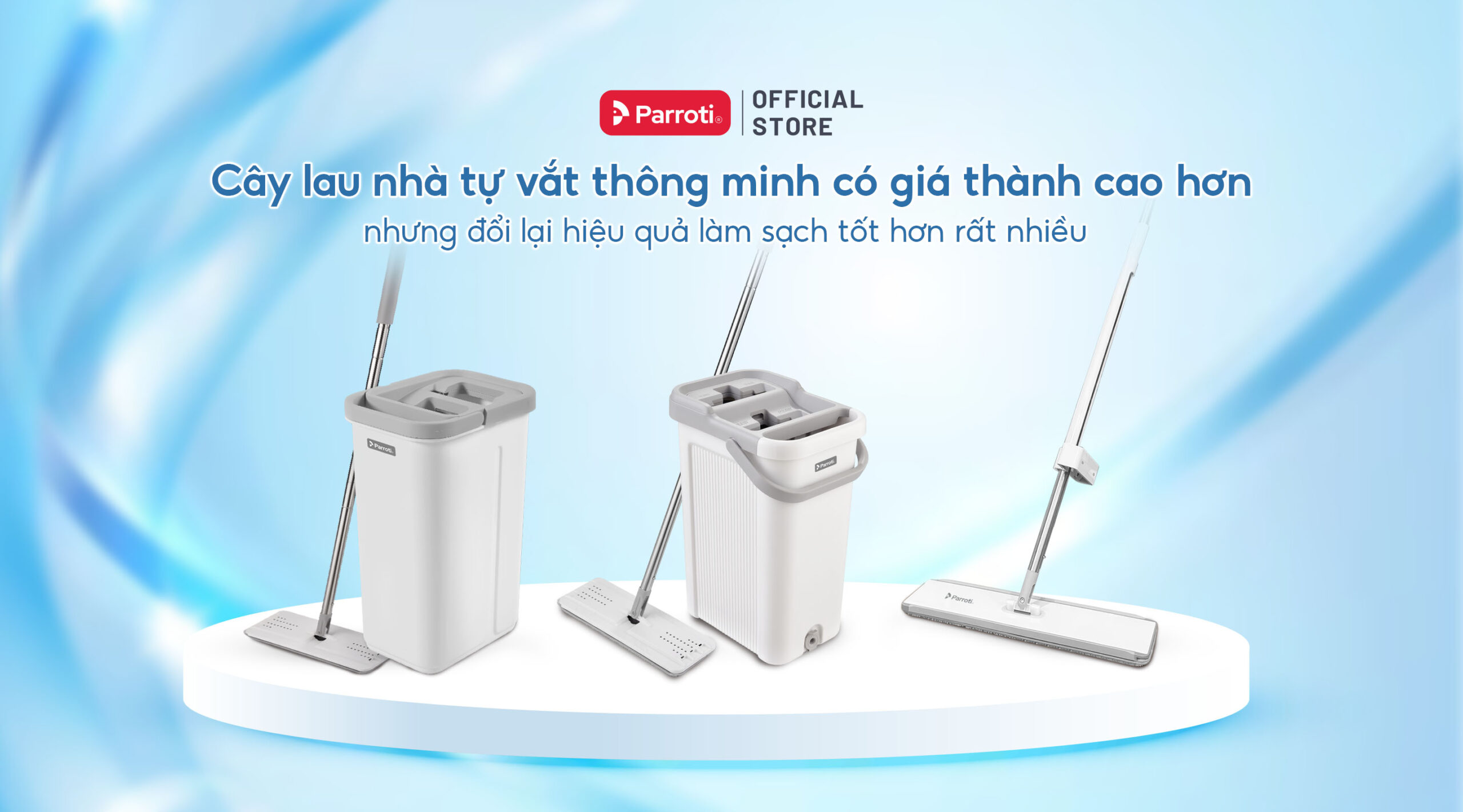 Cây lau nhà tự vắt với 2 ngăn riêng biệt giúp lau nhanh hơn, sạch hơn mà không tốn nhiều công sức