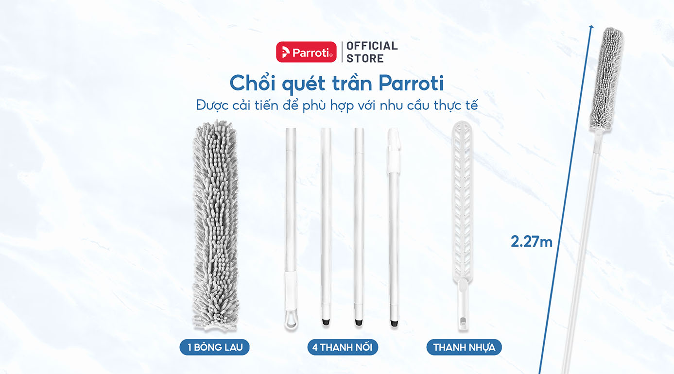 Chổi quét trần nhà Parroti là phiên bản nâng cấp giúp việc dọn dẹp của chị em trở nên dễ dàng hơn