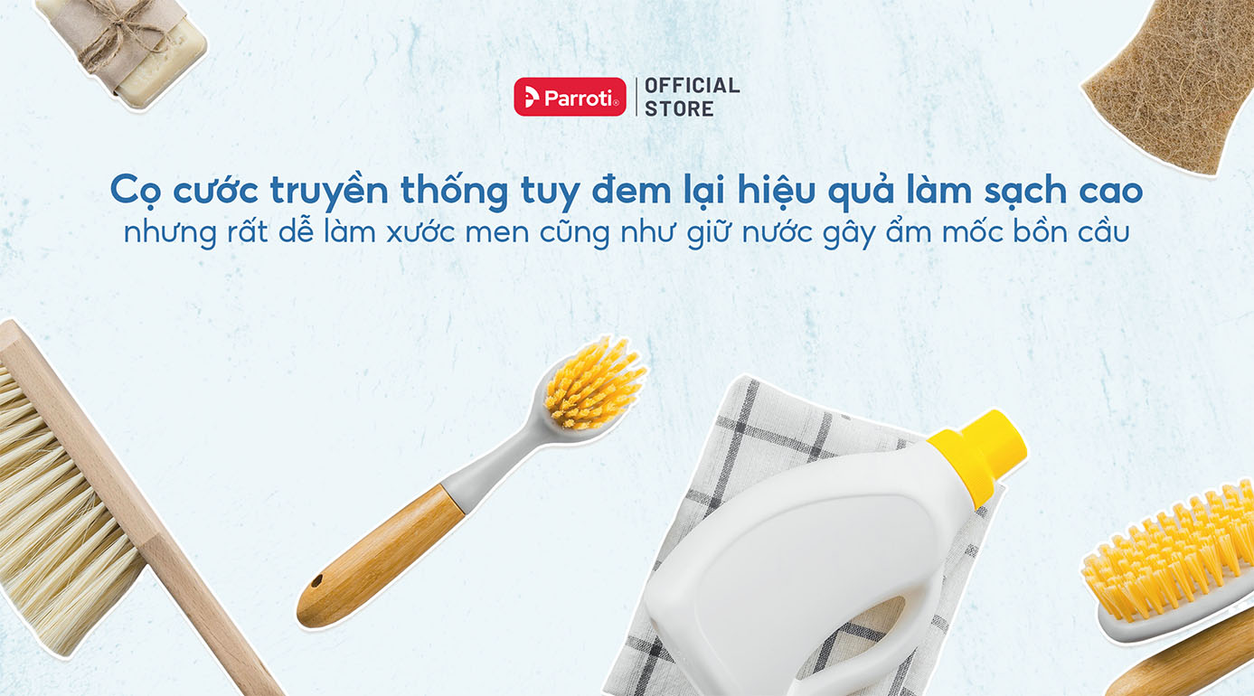 Cọ toilet truyền thống dễ làm hỏng men bồn cầu vì lông cọ quá cứng