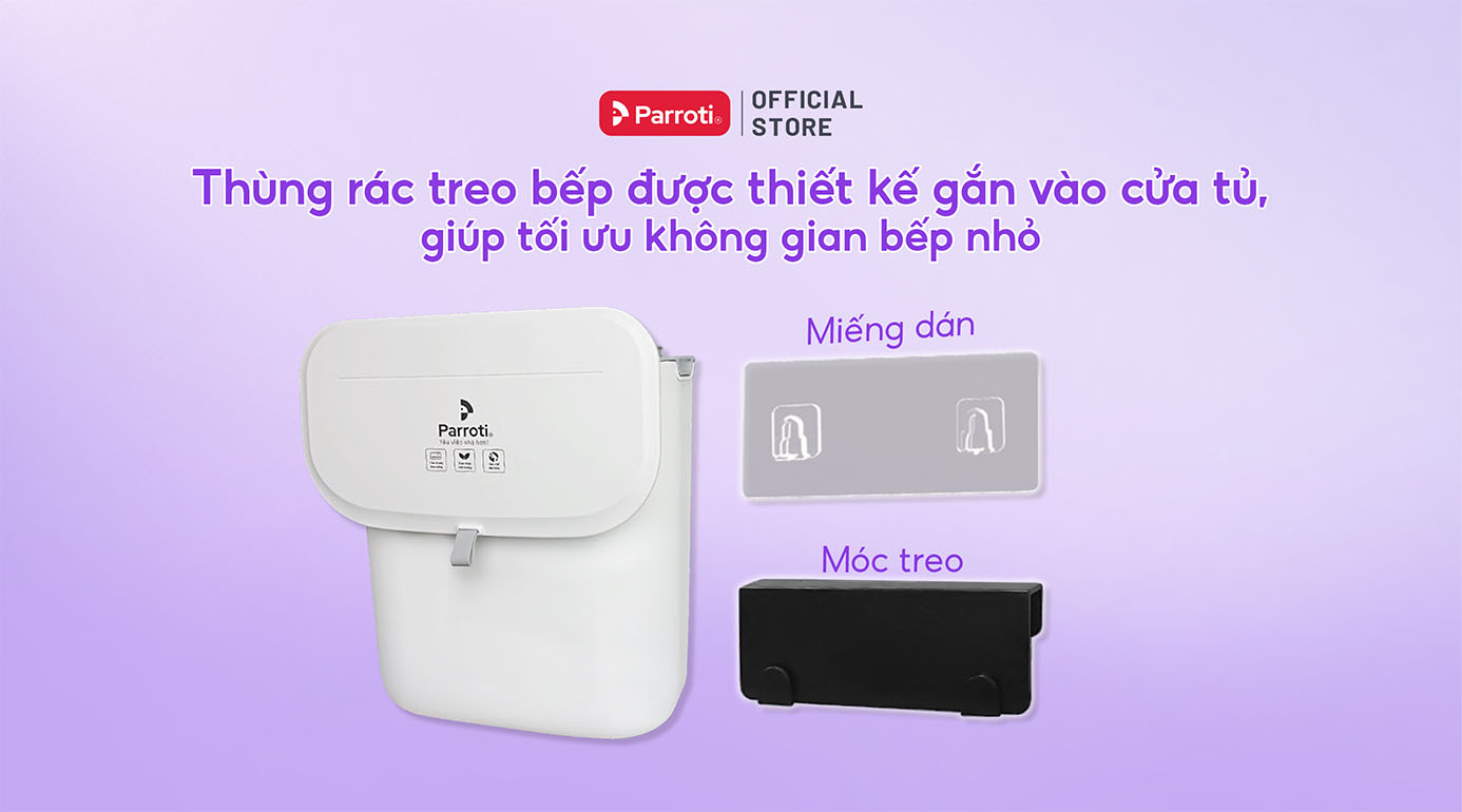 Thùng rác treo bếp được thiết kế gắn vào cửa tủ, giúp tối ưu không gian bếp nhỏ
