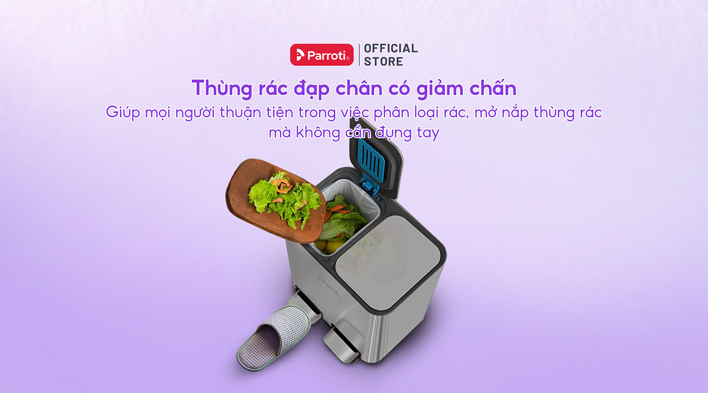 Thùng rác đạp chân có giảm chấn giúp mọi người thuận tiện trong việc phân loại rác, mở nắp thùng rác mà không cần đụng tay