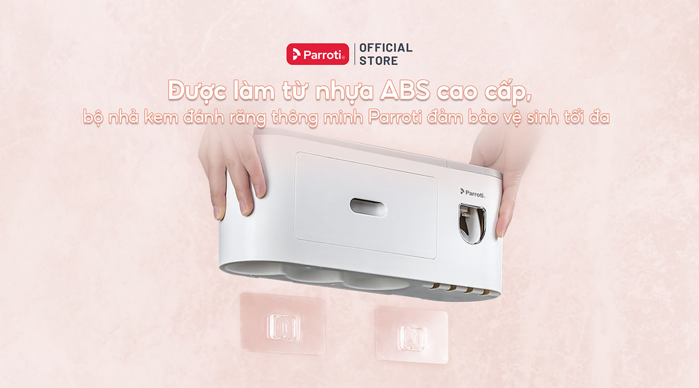 Được làm từ nhựa ABS cao cấp, bộ nhả kem đánh răng thông minh Parroti đảm bảo vệ sinh tối đa
