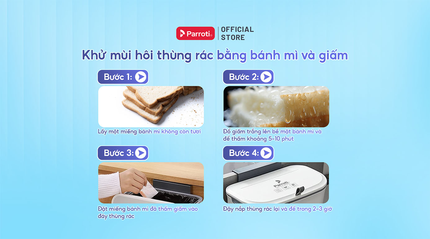 Khử mùi hôi thùng rác bằng bánh mì và giấm