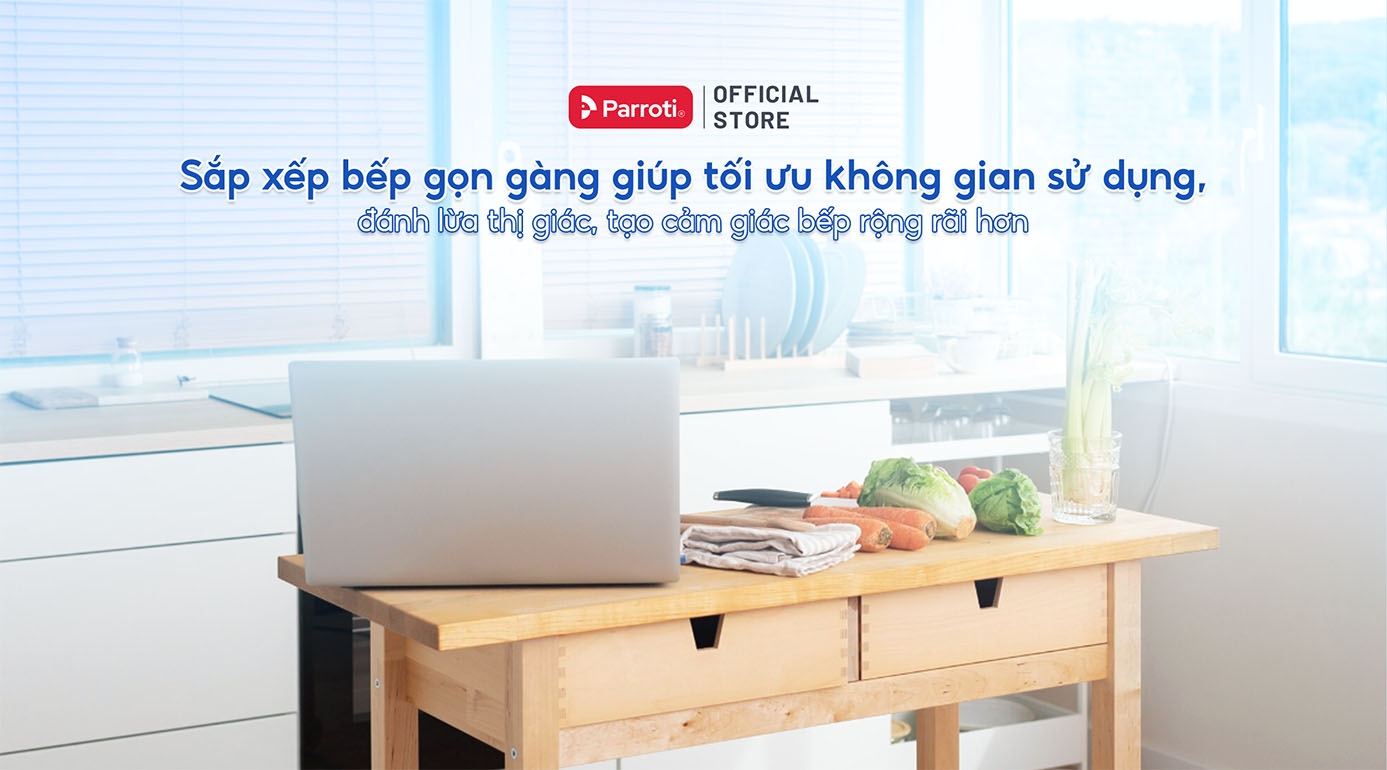 Sắp xếp bếp gọn gàng giúp tối ưu không gian sử dụng, đánh lừa thị giác, tạo cảm giác bếp rộng rãi hơn