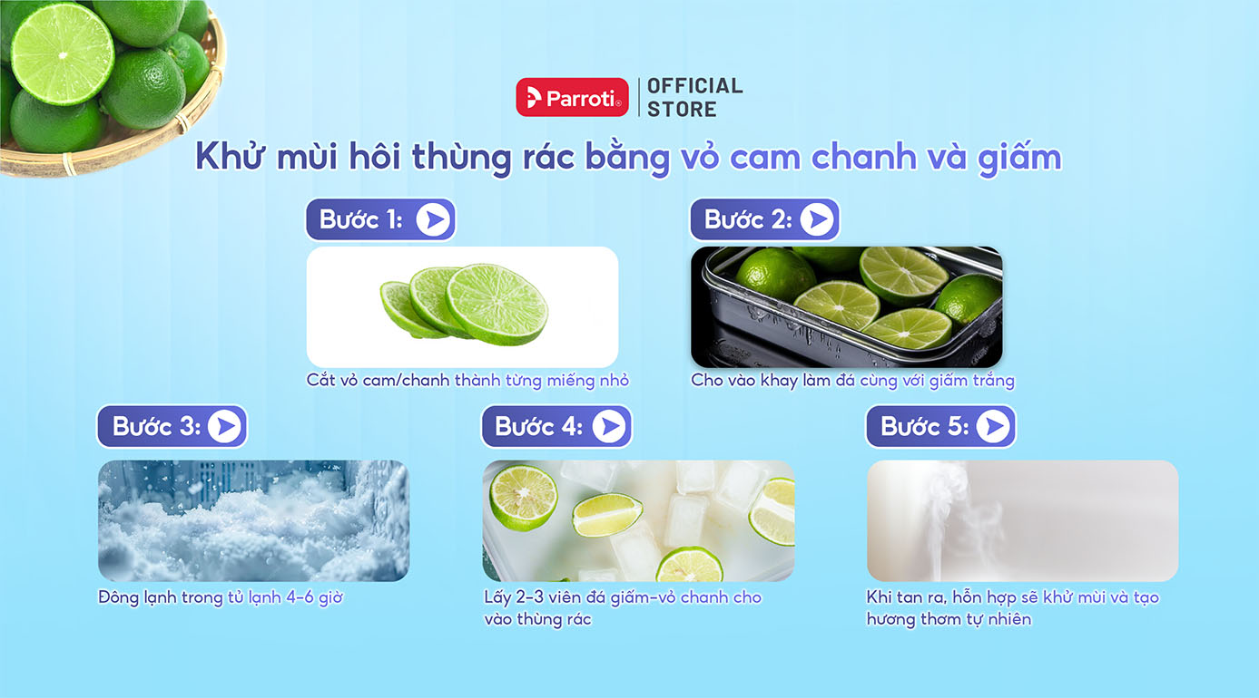 Khử mùi hôi thùng rác bằng vỏ cam chanh và giấm
