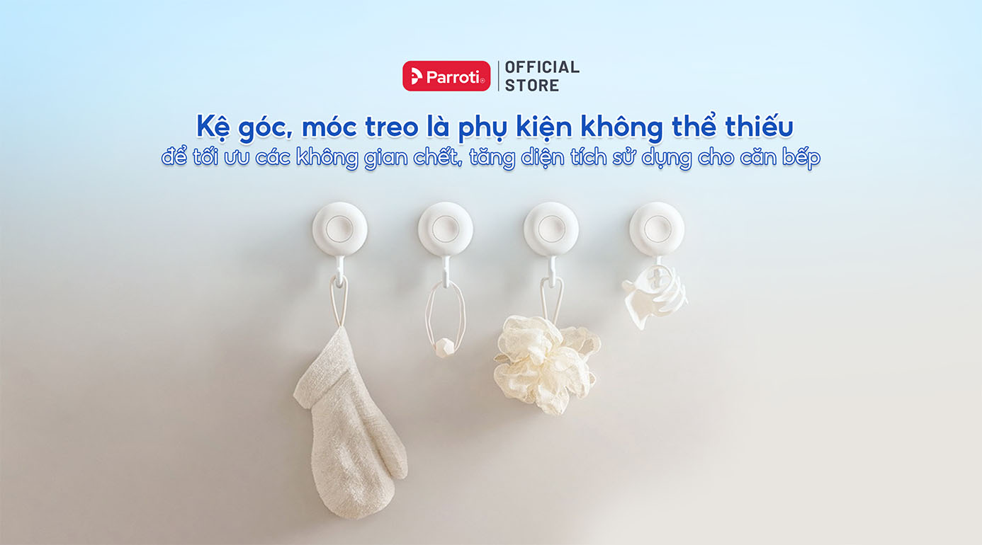 Kệ góc, móc treo là phụ kiện không thể thiếu để tối ưu các không gian chết, tăng diện tích sử dụng cho căn bếp