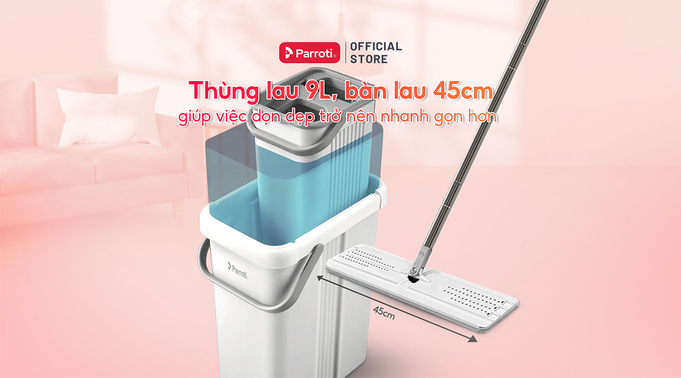 Thùng lau 9L, bàn lau 45cm giúp việc dọn dẹp trở nên nhanh gọn hơn