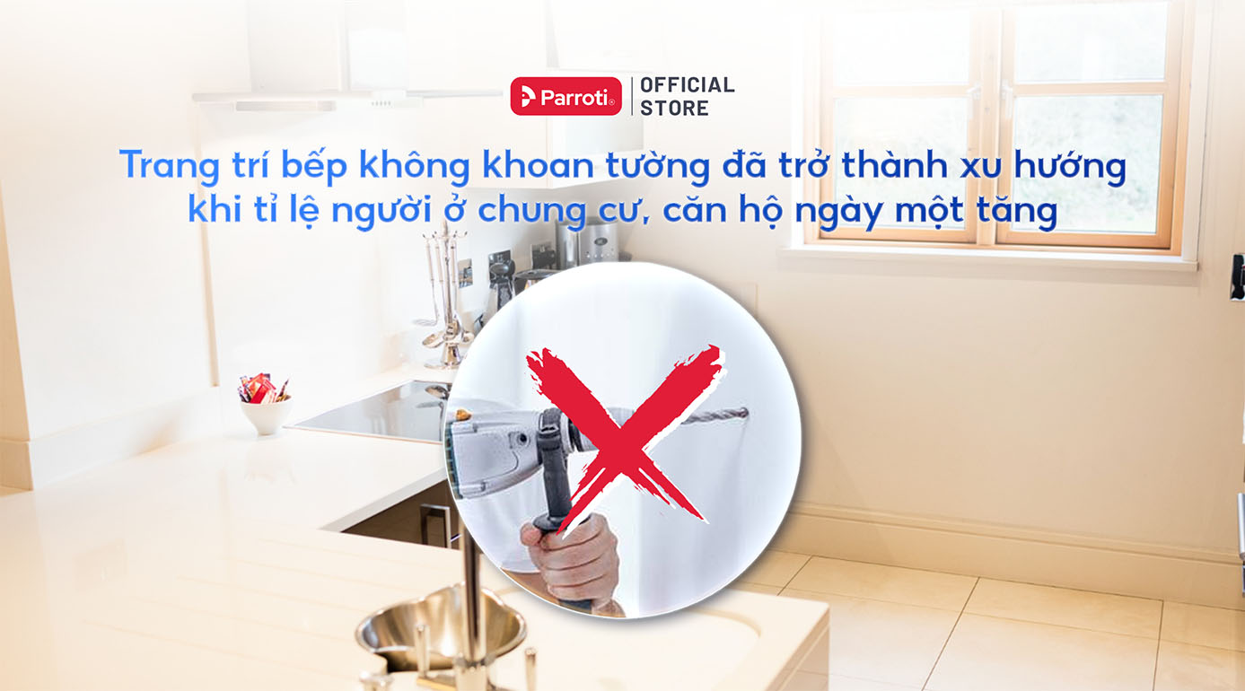 Xu hướng trang trí bếp không khoan tường