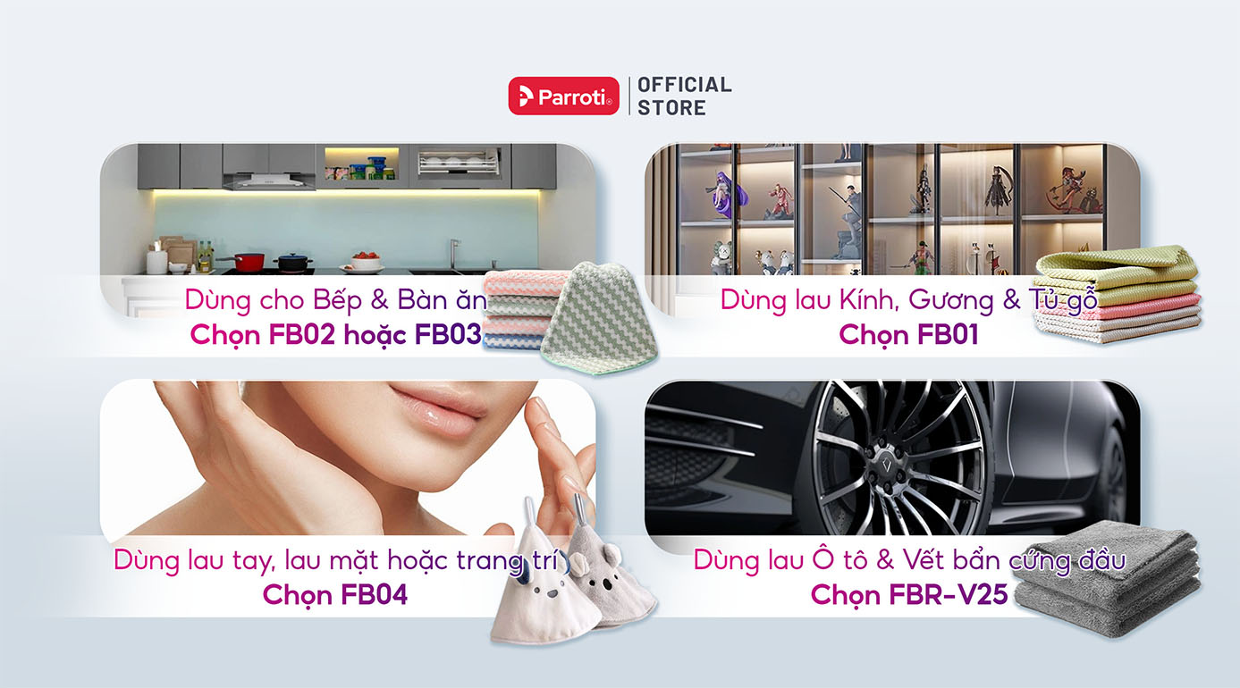 Ứng dụng khăn lau đa năng Parroti