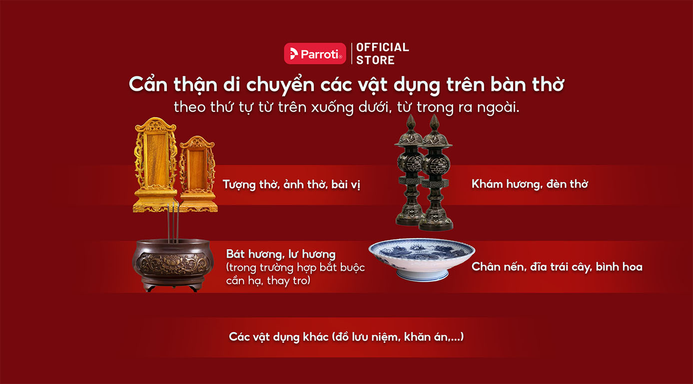 Di chuyển vật dụng trên bàn thờ để vệ sinh như thế nào?