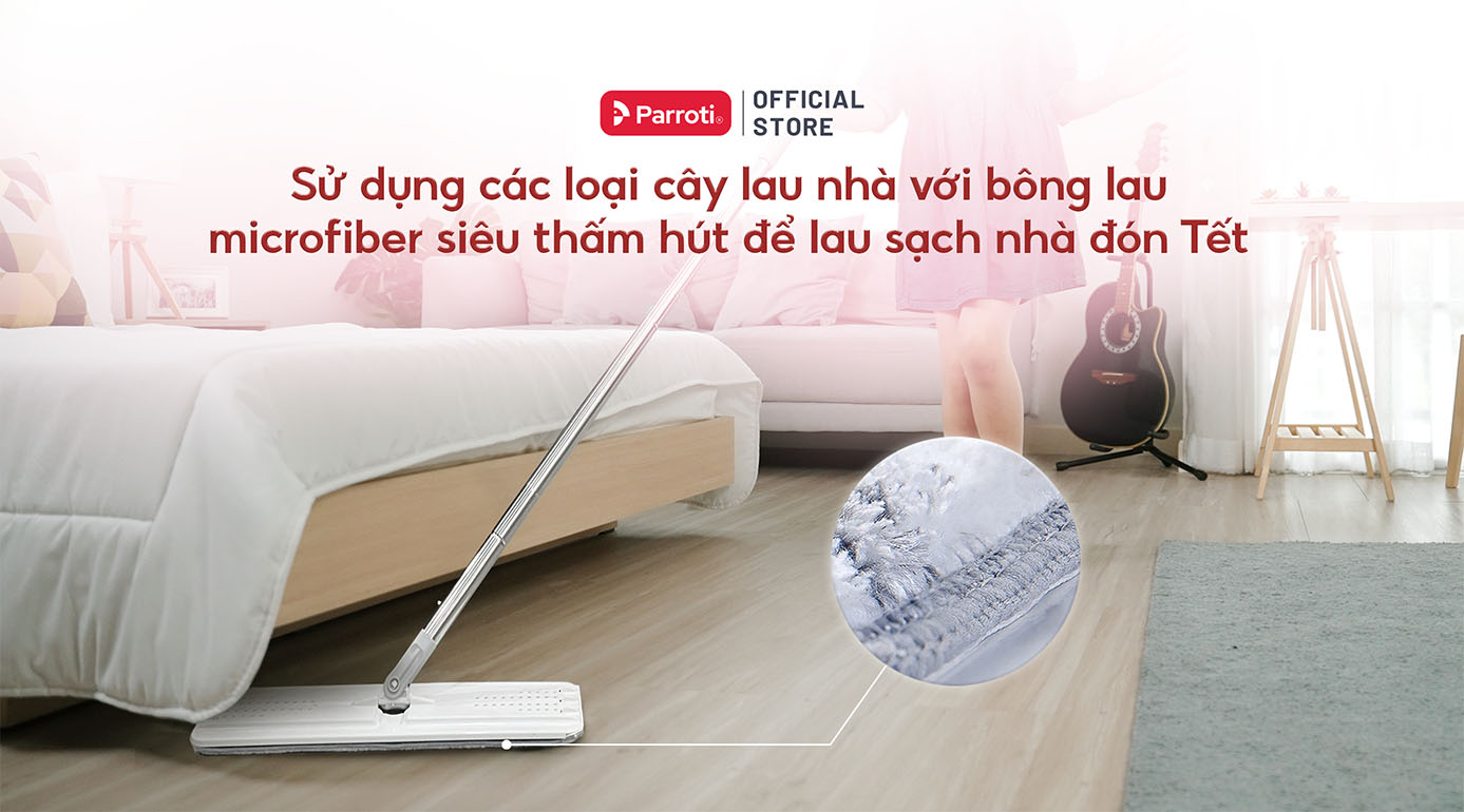 Cây lau nhà thấm hút tốt giúp việc dọn dẹp cuối năm trở nên dễ dàng hơn