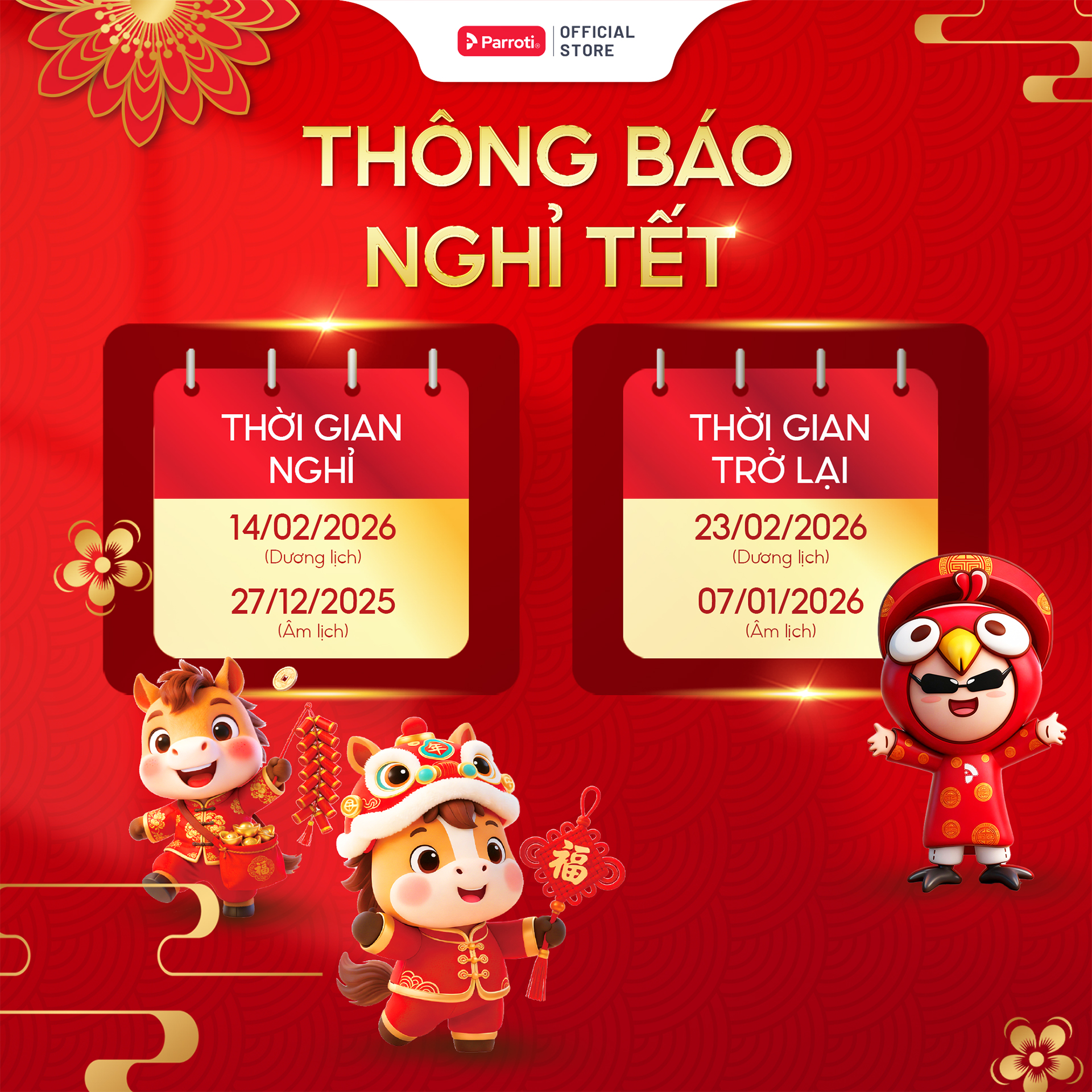 Thông báo nghỉ Tết âm lịch Parroti