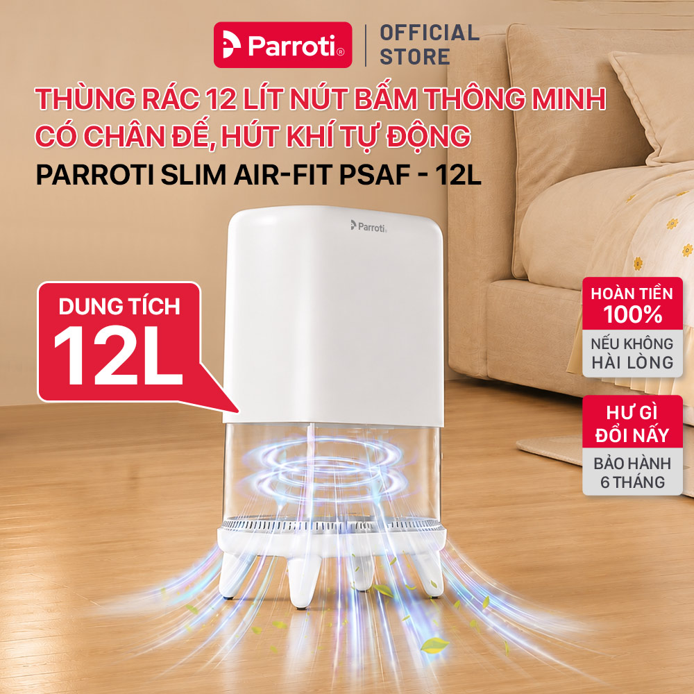 Thùng rác khe hẹp thông minh bấm khóa mùi hút khí tự động có chân Parroti Slim Air-Fit PASF-12L